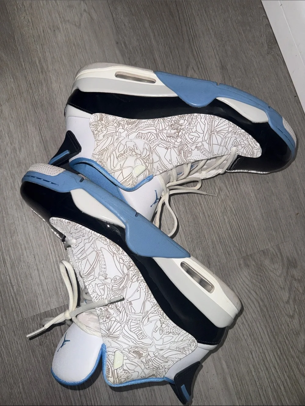 Air Jordan Dub Zero High-Top Sneakers in White, Light Blue & Black